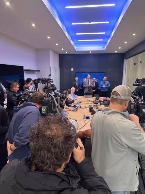 Steve Imm with a full conference room of media representative for the Chief Theetge Press Conference